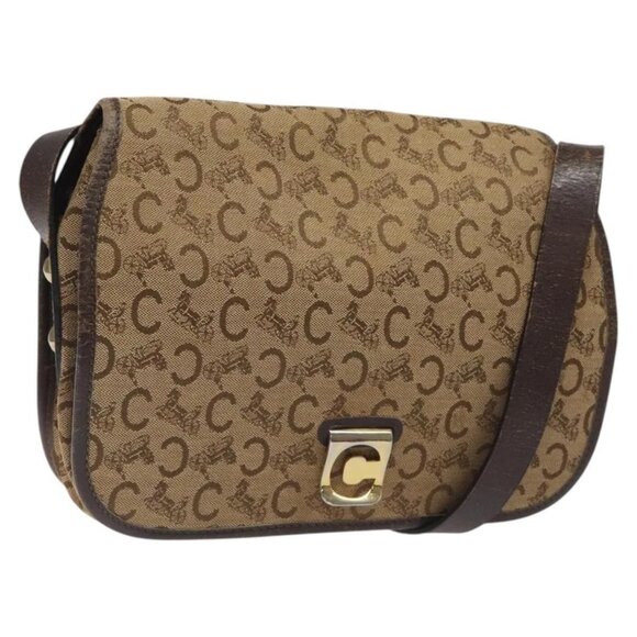 CELINE C Sulky Shoulder Bag Canvas Brown Gold Auth - Picture 1 of 15